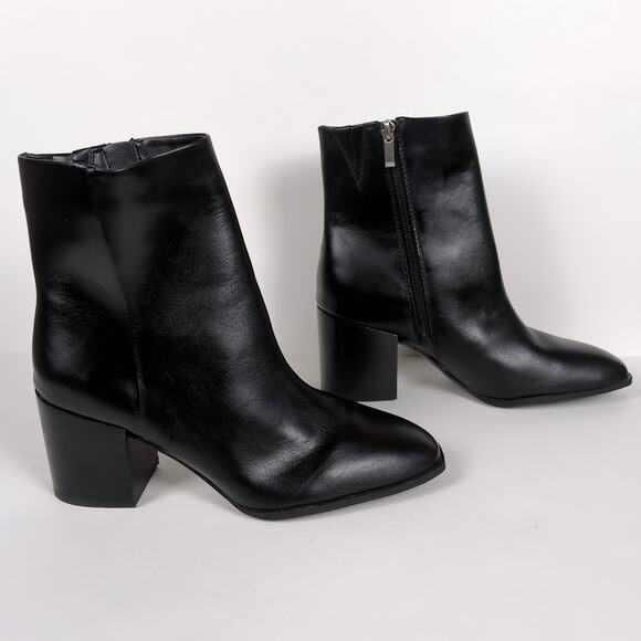 NORDSTROM Vanna Heeled Ankle Bootie Black Leather Side Zip Square Toe Women's 8 - Picture 3 of 8